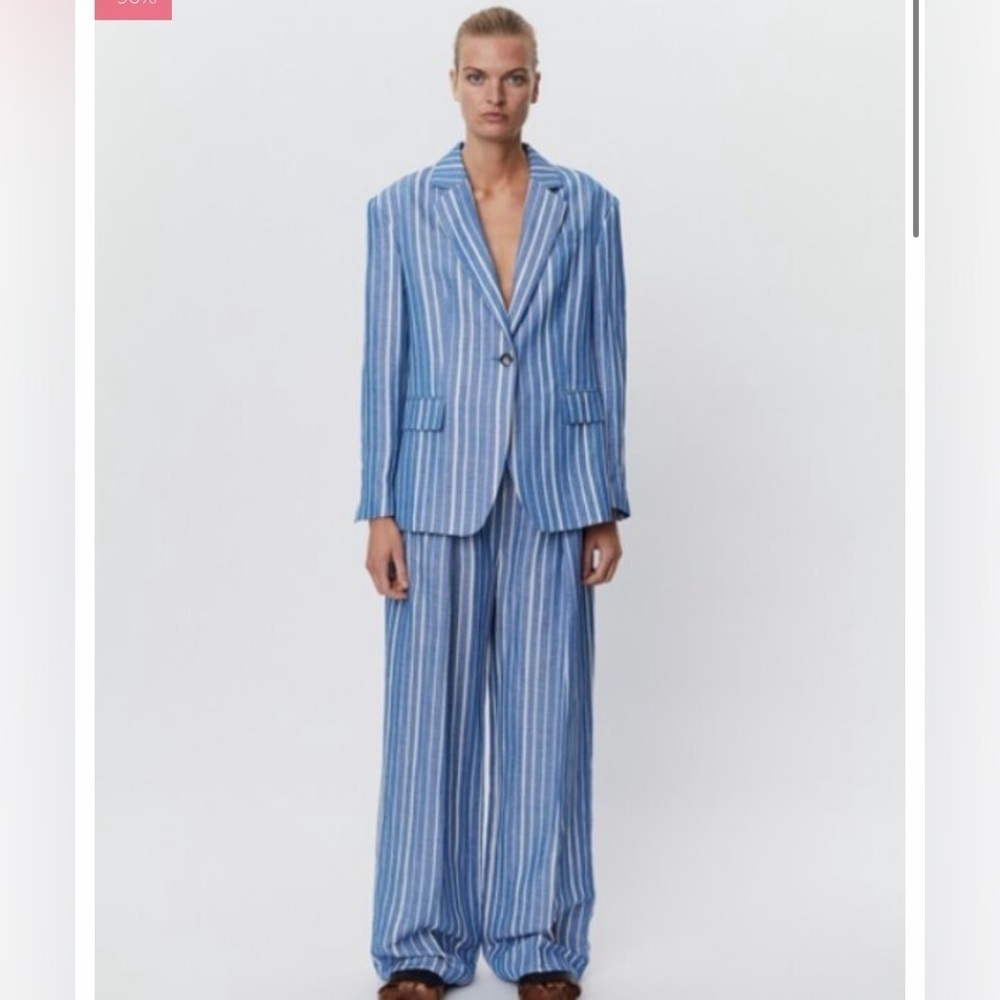 Day Birger et Mikkelsen Blue linen Striped Blazer and Pants Set NWT Size